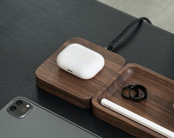 Chargeur sans fil pour iPhone 12 13 14, Chargeur de téléphone sans fil en bois, Chargeur iPhone, OakyBlocks, Accessoires de bureau
