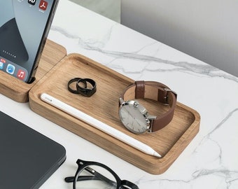 Bandeja de madera grande, conjunto de organización de escritorio, organizador de escritorio de madera personalizado, accesorios de escritorio de oficina, oficina en casa, trabajo desde casa, OakyBlocks