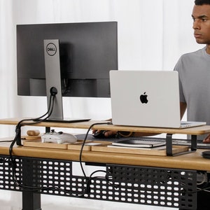 Oakywood Schreibtischregal, Dual-Monitorständer aus Holz, Heimbüro, Schreibtischzubehör-Organizer, Büroaufbewahrung und Organisation, Geschenk für Ihn Bild 6