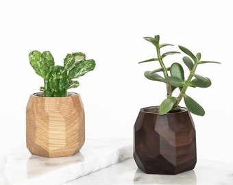 Geometric Wooden Succulent Planter: Small Desk Organizer
