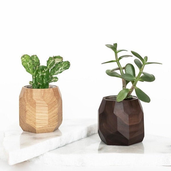 Geometric planter, wooden planter pot, succulent planter stand, mini plant pot, plant holder, geometric pot