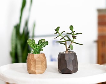 Geometrischer Holz Übertopf für Zimmerpflanzen und Sukkulenten, personalisierte Geschenke für Mama, Übertopf aus Holz, Sukkulenten Pflanzer aus Holz, moderner Übertopf