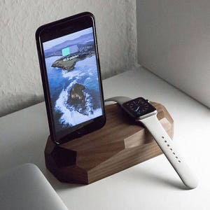 Combo charger, iPhone Apple Watch charger, wood charging dock, Tech gifts for husband, Desk accessories wood, apple watch dock, Home Office image 5