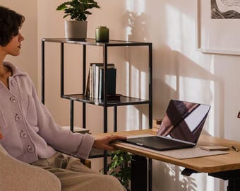 Small Solid Wood Standing Desk: White Legs, Adjustable Height