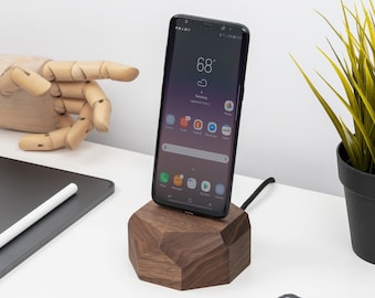 Android wooden dock, Samsung/Huawei/Google charging station, Wooden docking station, micro USB, USB - C, Birthday gift for him, home office