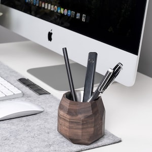 Wooden pen holder for desk, pencil holder, organizer for pens big, wooden desk organizer, wood pen cup, Custom Gift for Her