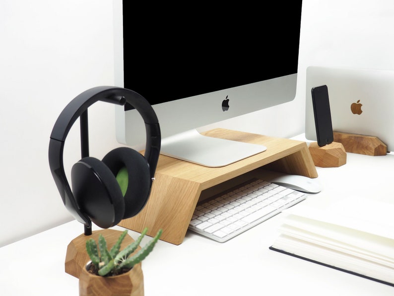 Oak Desk Setup Wooden Collection Tidy Desk Organization Etsy