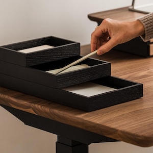 Stackable Wooden Valet Tray Set: Modular Desk Organizer
