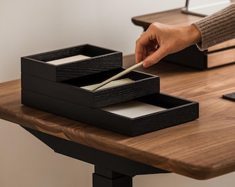 Stackable Wooden Valet Tray Set: Modular Desk Organizer