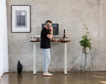 Solid Wood Standing Desk Bundle: Electric Adjustable-Height Computer Desk