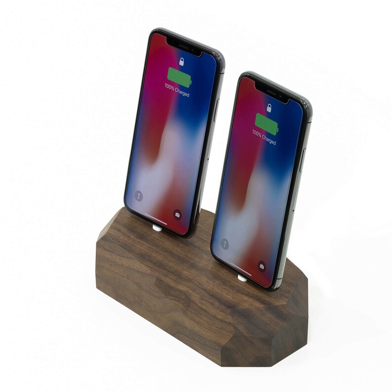 Iphone Dual Charging Station Charging Dock Wooden Desk Etsy