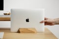 Solid Wood Laptop Dock: Vertical MacBook Holder, Home Office Decor