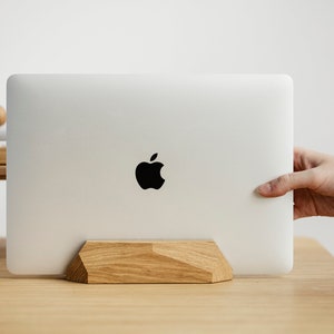 Solid Wood Laptop Dock: Vertical MacBook Holder, Home Office Decor