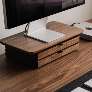 Oakywood Desk Shelf Mini: Wooden Monitor Stand with Drawer
