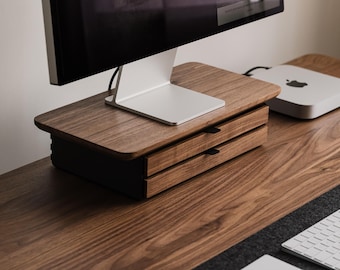 Oakywood Desk Shelf Mini: Wooden Monitor Stand with Drawer