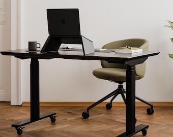 Solid Wood Standing Desk Pro Mini Bundle: Black Legs, Cable Organizer
