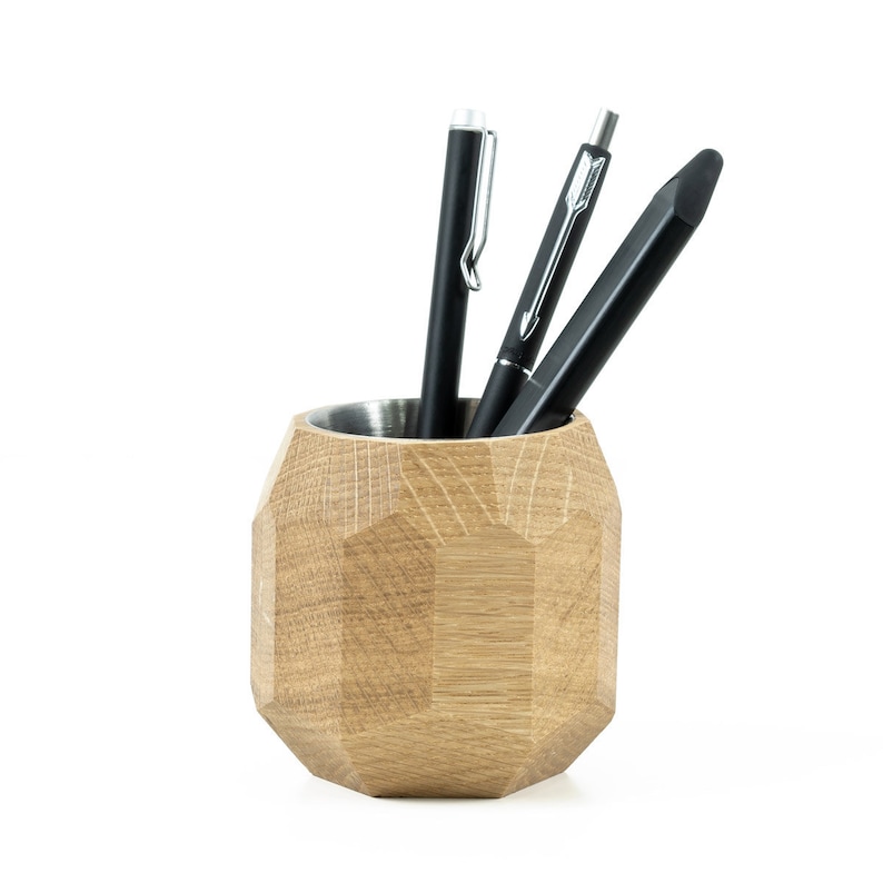 Geometric Pen Storage Cup Wooden Holder Desk Organizer Pencil Pot