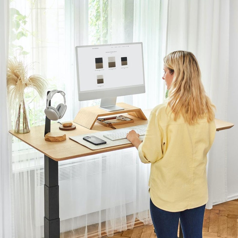 Handmade Standing Desk, Adjustable-Height Desk, Sitting to Standing Desk, Plywood Veneered Wood Desk, Retro Home Office Desk, Electric Desk image 3