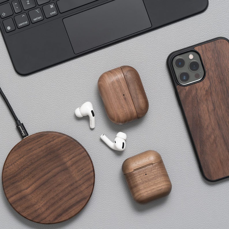 Wooden AirPods Case, Real Wood Slim Protective Apple Earpods Cover, Birthday Gift for Him,   Minimalist AirPods Case 