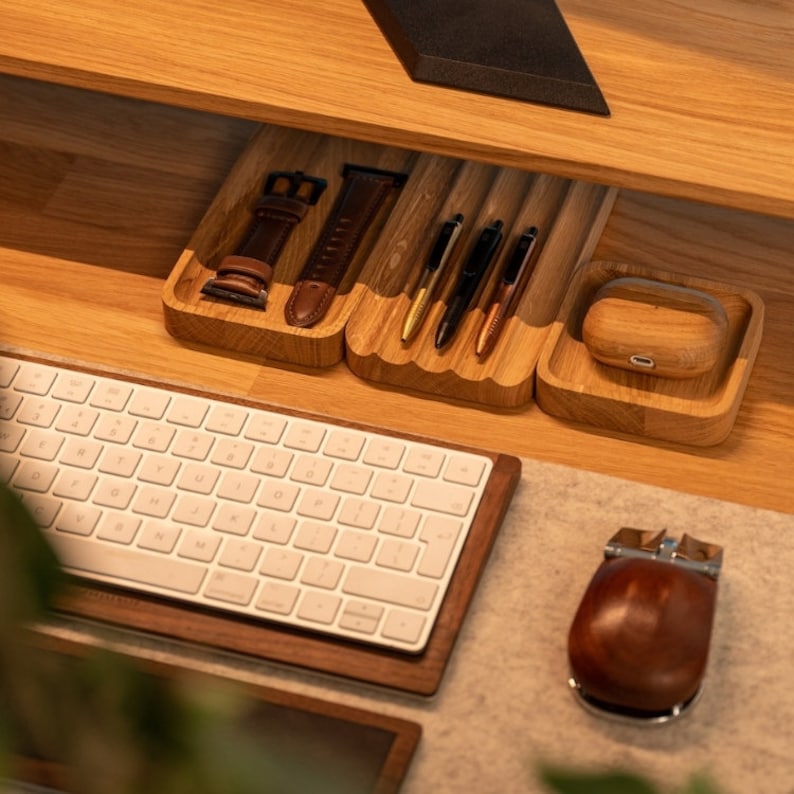 Large Wooden Tray Desk Organization Set Custom Wood Desk Etsy Canada