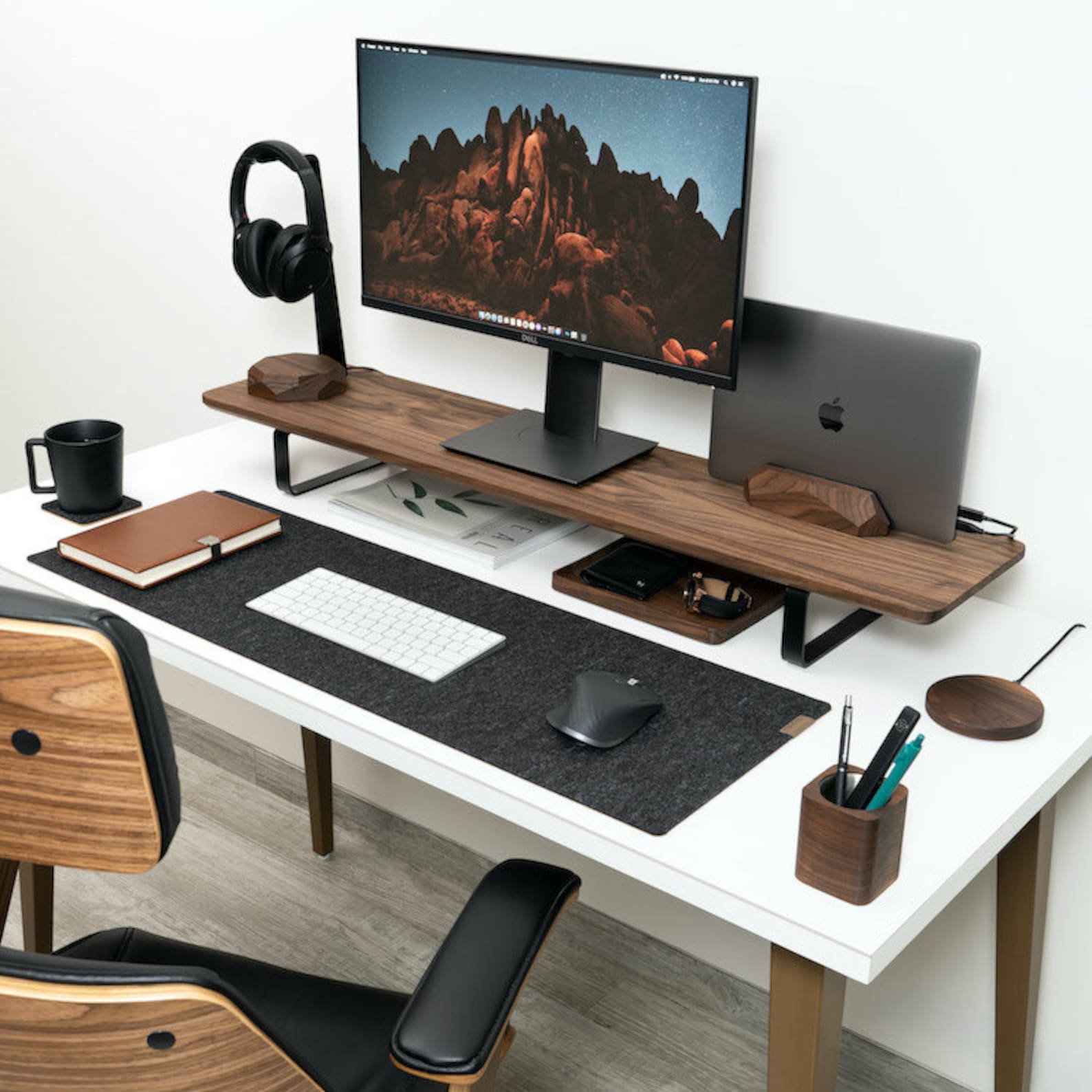 Desk Shelf Dual Monitor Stand Wood Home Office Office Desk Etsy