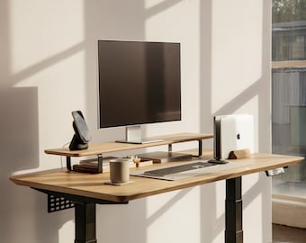 Handmade Walnut Veneer Standing Desk: Adjustable Height Electric Desk