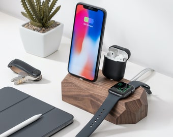 Triple Dock Charger, Charging Station, iPhone AirPods Apple Watch Charger, Charging Dock, Gift for Him, Desk Accessories,