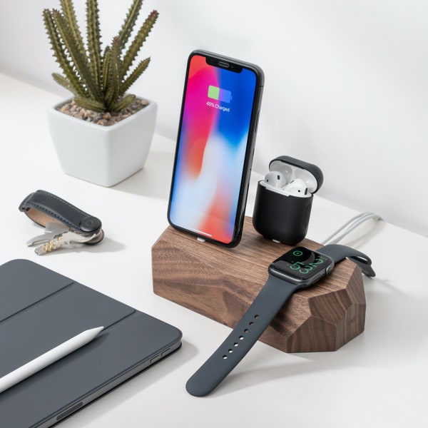 Triple Dock Charger, Charging Station, iPhone AirPods Apple Watch Charger, Charging Dock, Gift for Him, Desk Accessories,
