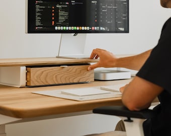 Modular Wooden Desk Drawer: White Steel Base, Desk Organizer - Oakywood Desk Shelf Compatible