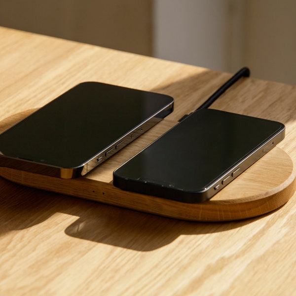 Oakywood Dual Slim Charging Pad, Double wireless charger iPhone, Samsung, Apple, QI