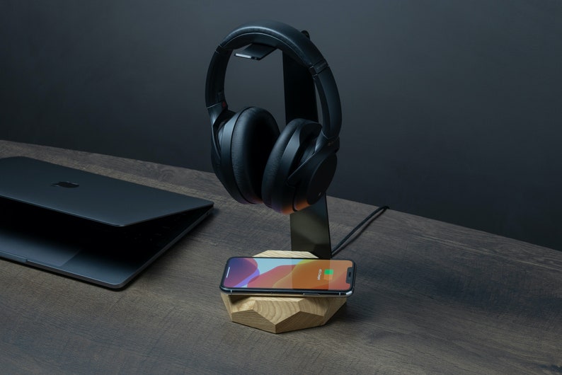 Personalized Gifts 2 in 1 Headphone Stand & Wireless Charger for iPhone X/Xs/11/12/13/14, Samsung S8/S9/S10/S20, Custom Gift image 2