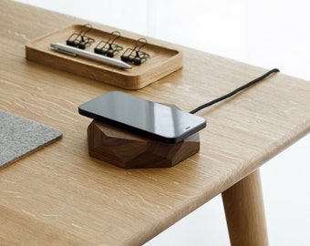 Draadloze oplader QI voor iPhone 13 14 15, houten draadloos laadstation, inductief houten telefoon opladen, cadeau voor hem