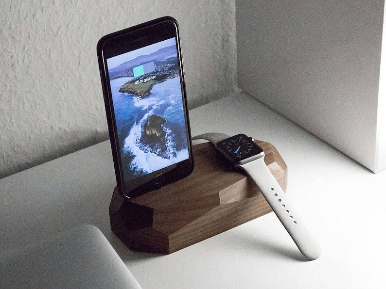 Combo charger, iPhone Apple Watch charger, wood charging dock, Tech gifts for husband, Desk accessories wood, apple watch dock, Home Office image 5