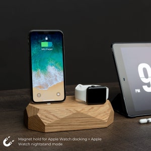 Charging station, iPhone apple watch docking station, apple watch stand, iwatch dock, iPhone charger stand, home office, Gift for him image 4