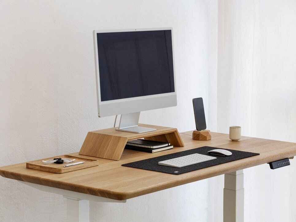 Support double écran pour bureau Riser de moniteur en bois Étagère de  bureau en noyer Accessoires de bureau à domicile Cadeau pour lui -   France