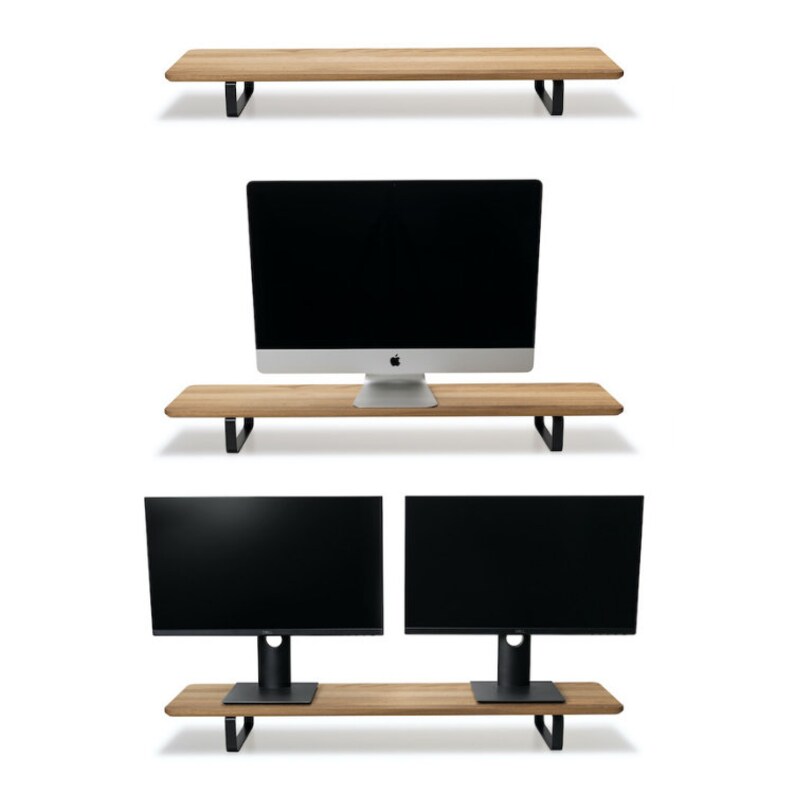 Desk Shelf Dual Monitor Stand Wood Home Office Desk Etsy Canada