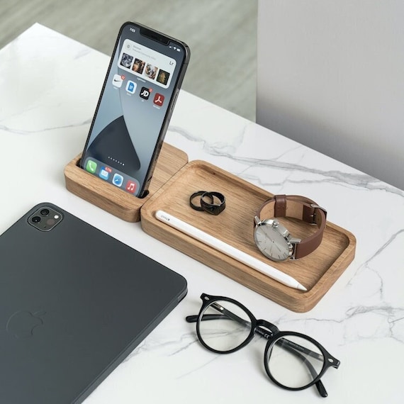 Wooden Phone Stand: OakyBlocks Magnetic Desk Organizer