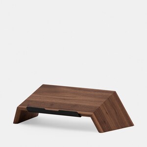 Laptop MacBook Wood Stand Ergonomic Computer Holder, Woodworking Gift, Workspace Desk Accessories, Gift for Men, Office Desk Accessory Walnut (dark wood)