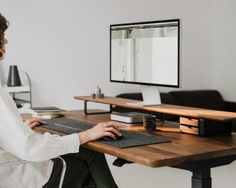 Desk Setup Pro – Black Legs - Standing Desk with Shelf and Drawers, Complete Workstation, Home Office Furniture, Ergonomic Desk Organizer