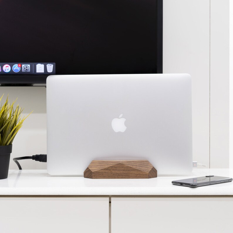 Laptop Stand Wood Macbook Holder Docking Station Vertical Etsy Canada