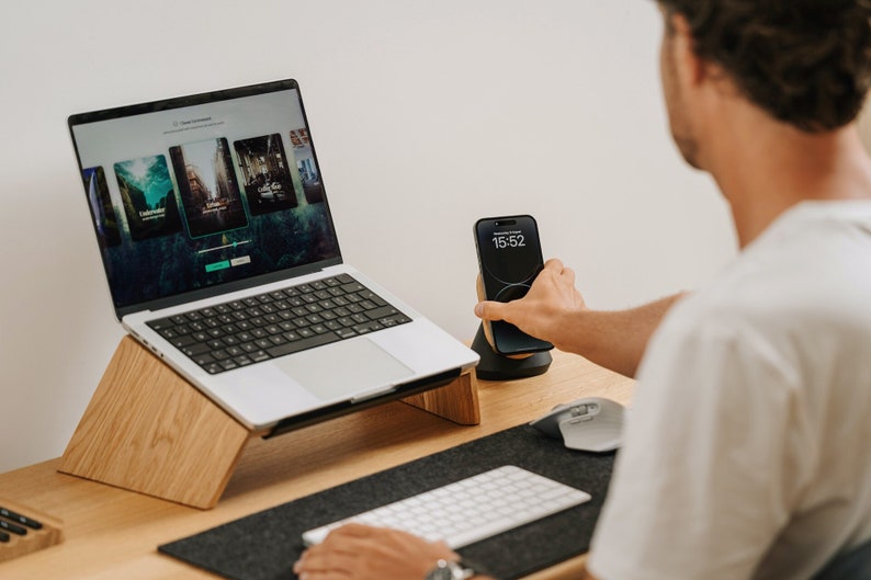 Laptopständer, MacBook-Ständer, Aufbewahrungsorganisation für Computerständer aus Holz, Laptop-Tablett aus Holz, Laptop-Riser, MacBook-Halter, Geschenke für Ihn Bild 1