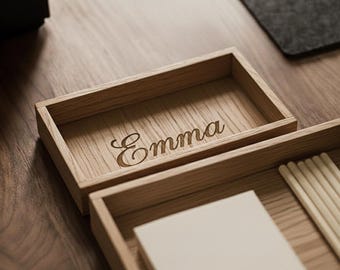 Personalized Wooden Valet Tray – Custom Engraved Stackable Desk Organizer