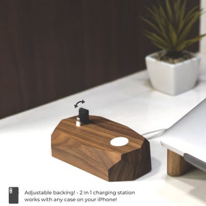 Combo charger, iPhone Apple Watch charger, wood charging dock, Tech gifts for husband, Desk accessories wood, apple watch dock, Home Office image 3