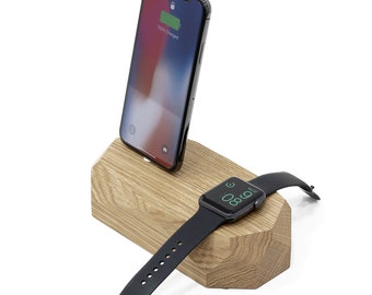 Charging station, iPhone apple watch docking station, apple watch stand, iwatch dock, iphone charger stand, home office, Gift for him