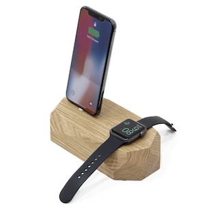 Combo charger, iPhone Apple Watch charger, wood charging dock, Tech gifts for husband, Desk accessories wood, apple watch dock, Home Office Oak (light wood)