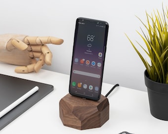 Station d'accueil en bois USB-C/micro USB Oakywood, station de charge Samsung, station d'accueil Google Pixel, station d'accueil en bois, chargeur Android, cadeau pour lui