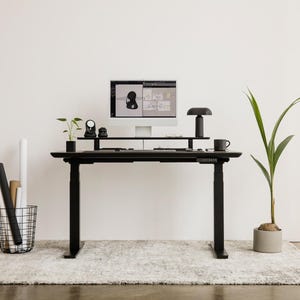 Oakywood Solid Wood Standing Desk Bundle - Standing Desk, Black Legs, Adjustable-Height Desk, Electric Desk, Handcrafted Computer Desk