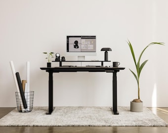 Oakywood Solid Wood Standing Desk Bundle - Standing Desk, Black Legs, Adjustable-Height Desk, Electric Desk, Handcrafted Computer Desk