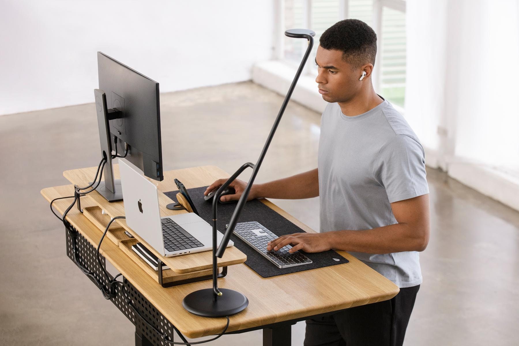 Handcrafted Oak Standing Desk: Adjustable Height Electric Computer Desk