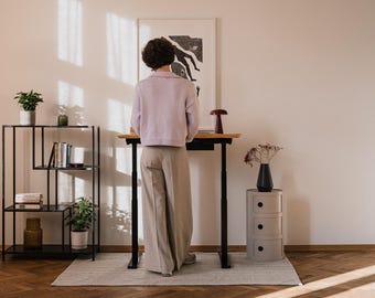 Solid Wood Standing Desk Pro Mini: Black Legs, Height Adjustable  Desk For Small Spaces